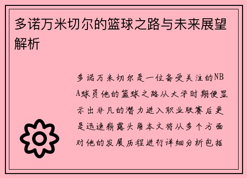 多诺万米切尔的篮球之路与未来展望解析