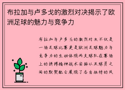 布拉加与卢多戈的激烈对决揭示了欧洲足球的魅力与竞争力